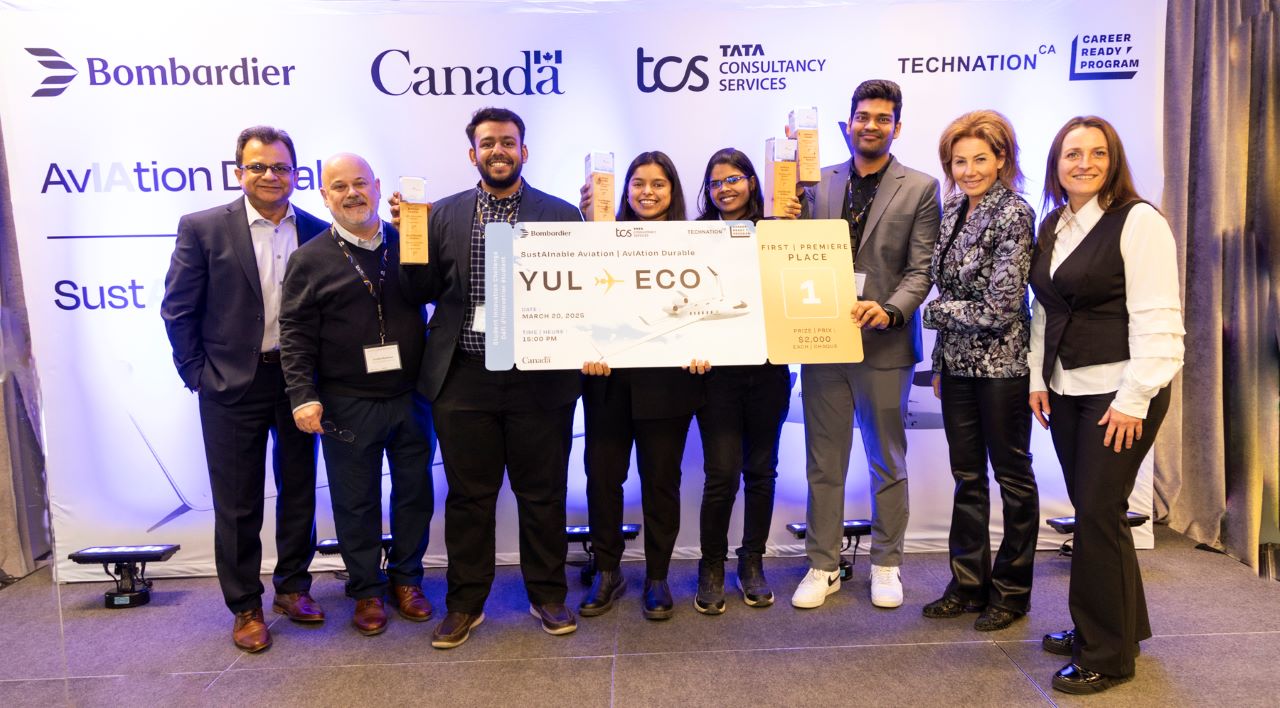 Winners of the SustAInable Aviation Student Innovation Challenge with members of the jury