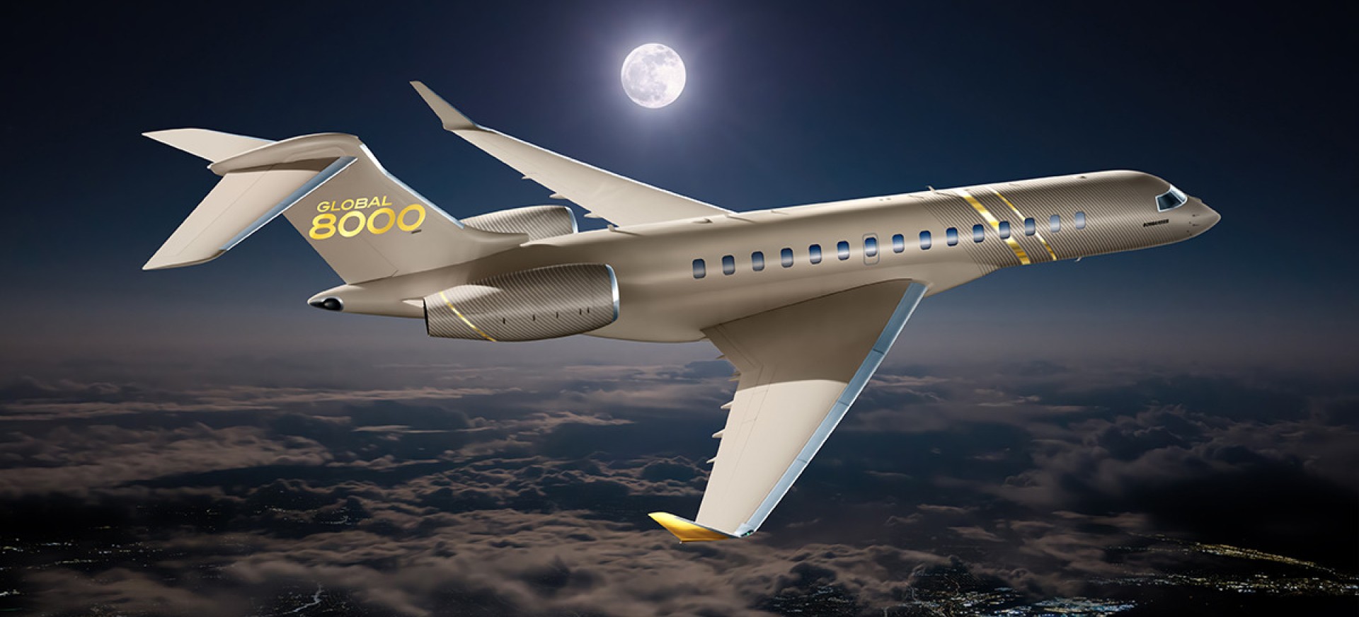 Global 8000 flying at night