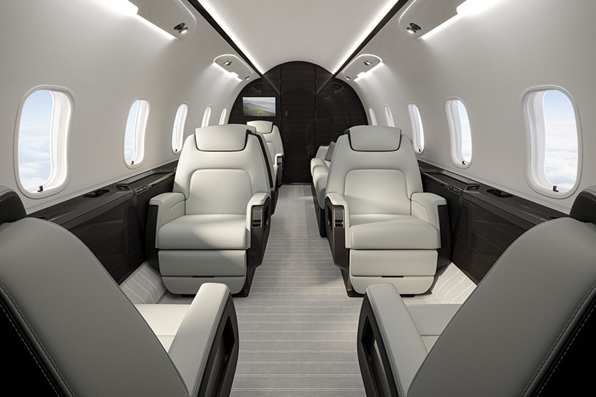 The upgraded cabin of the Challenger 350