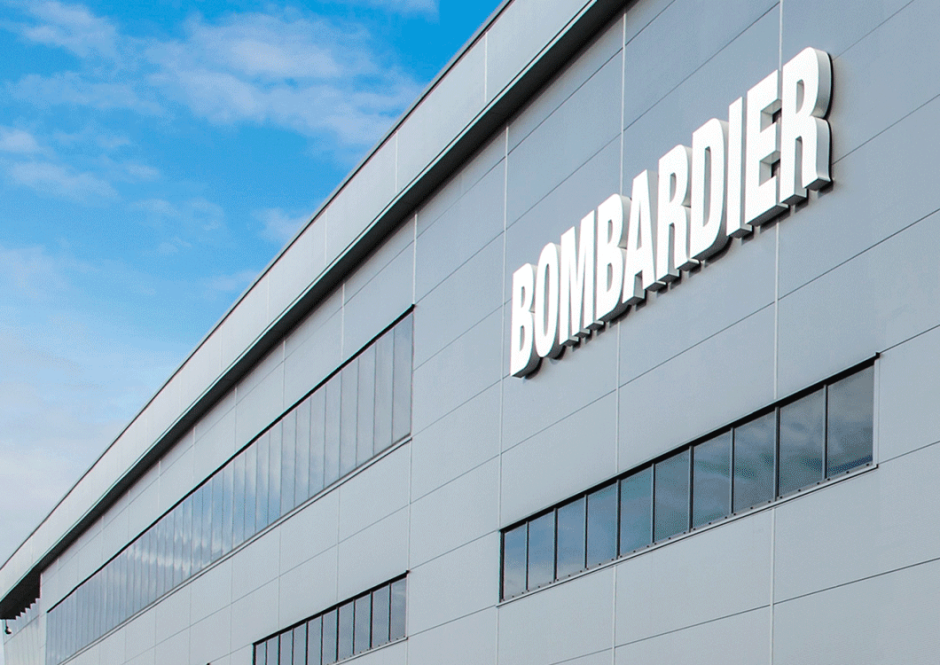 Bombardier logo as a sign on the exterior of a building